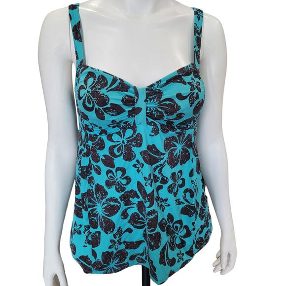 MOTHERHOOD MATERNITY Turquoise Floral Tankini Sz Small Pregnancy Swimwear Top - Picture 1 of 8